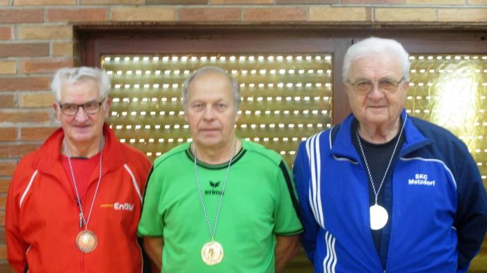 Bild zeigt die Medaillengewinner der Senioren C Rudi Schödel, Peter Wuthe und Werner Göttlicher (v.l.n.r.)